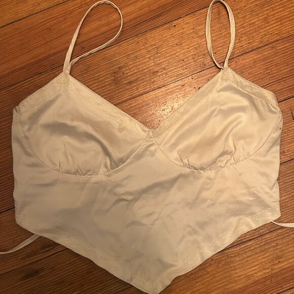 Vintage Satin Cream White Corset Style Open Back Top - Picture 3 of 6
